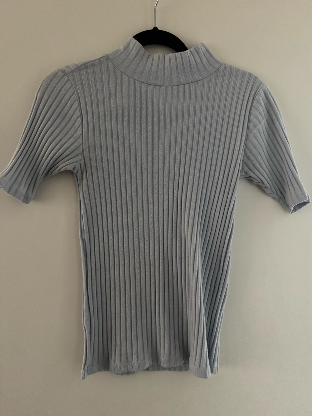 LOFT Light Blue Ribbed Short-Sleeve Mock Neck Top